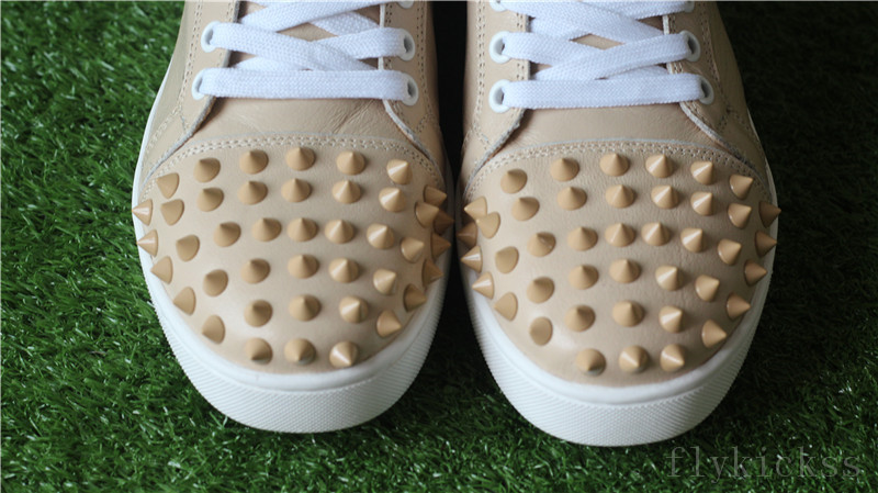 CL Christian Louboutin Louis Spikes Flat Cream Khaki